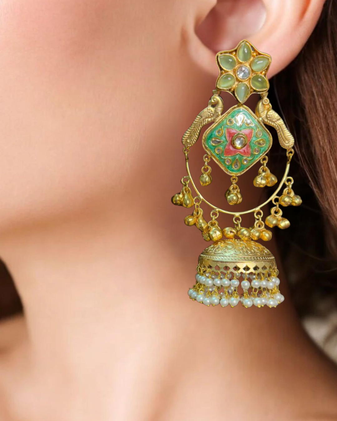 “Meera” Handcrafted Peacock Motif Jhumki