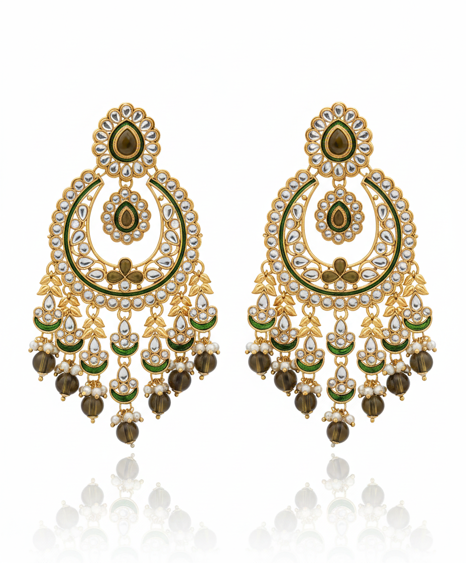 Alia Kundan & Meenakari Chandbali Earrings