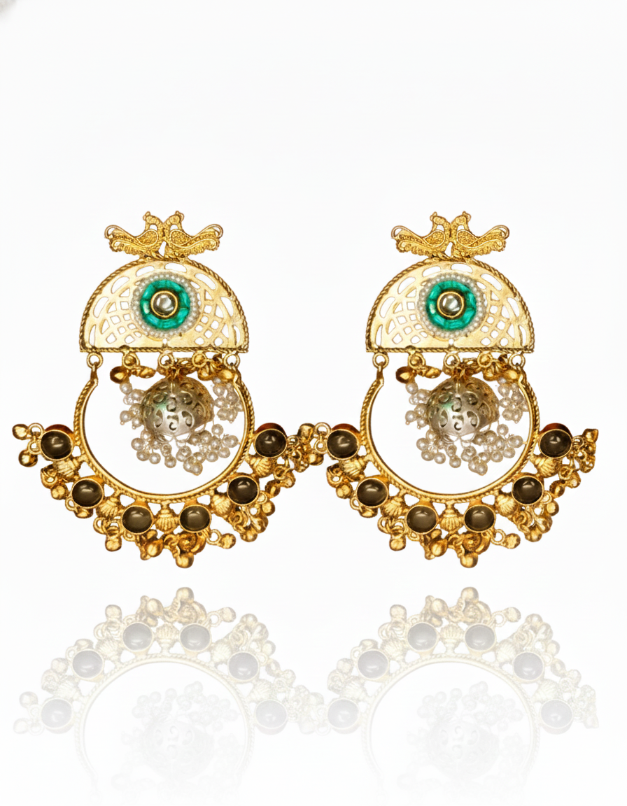 Aarohi Brass Gold-Plated Filigree Chandbali Earrings