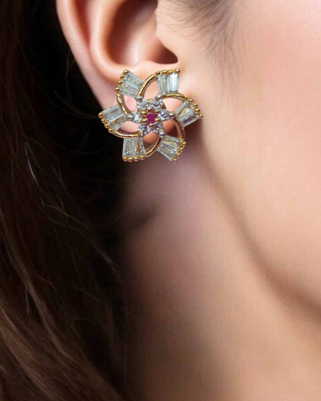 Radiant Floral CZ Stud Earrings