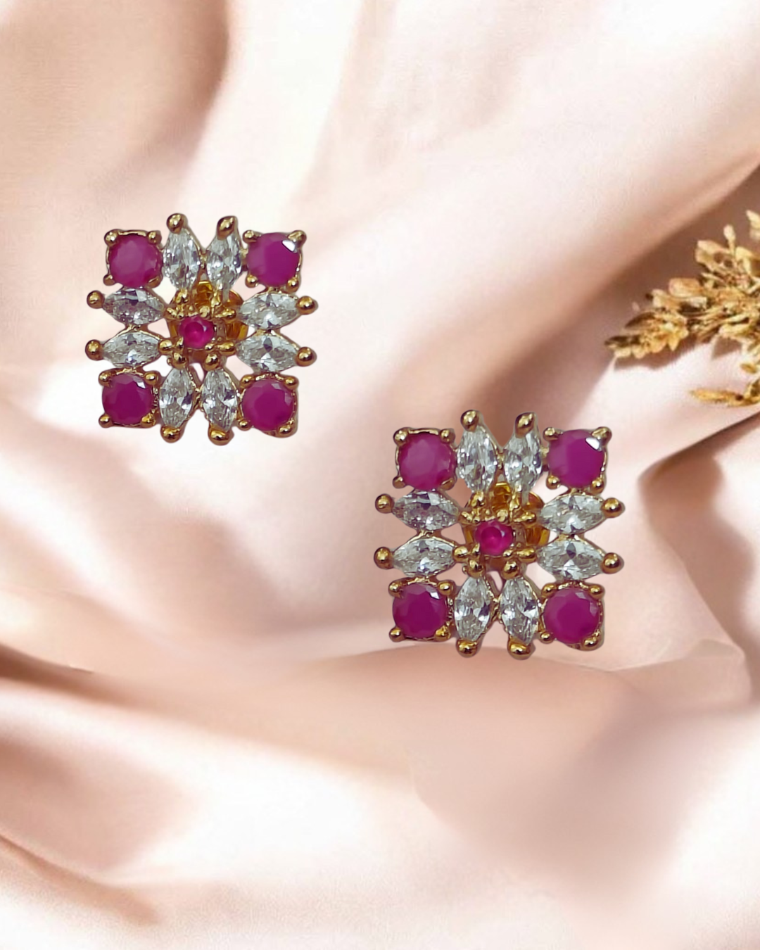 Royal Ruby & Zirconia Stud Earrings