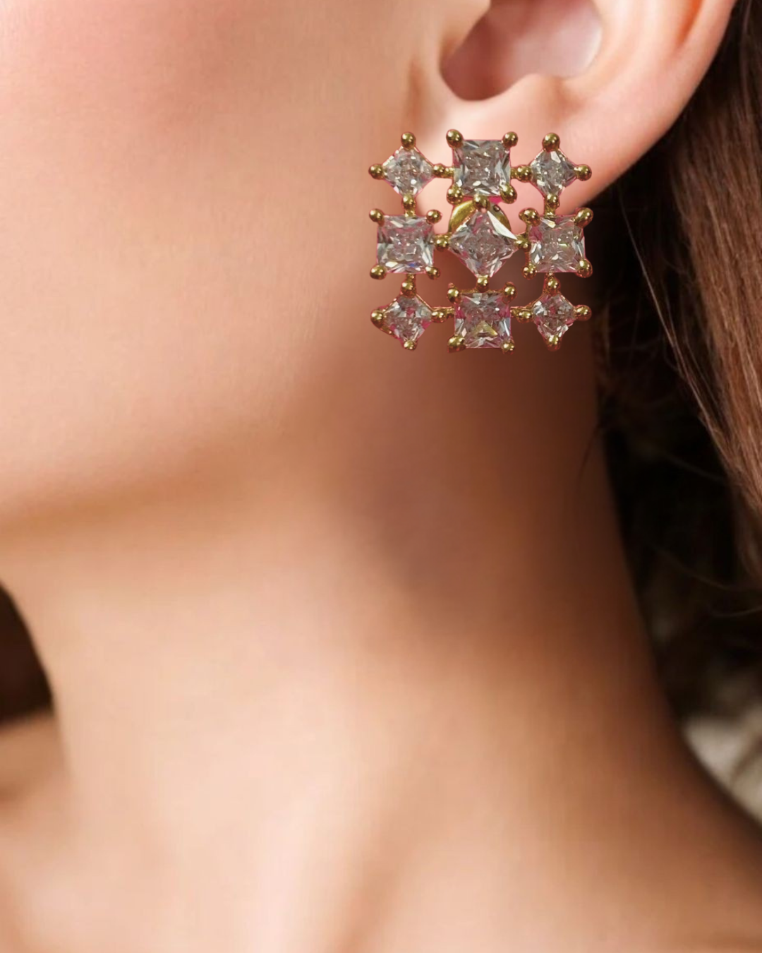 Elegant Gold-Tone Crystal Stud Earrings