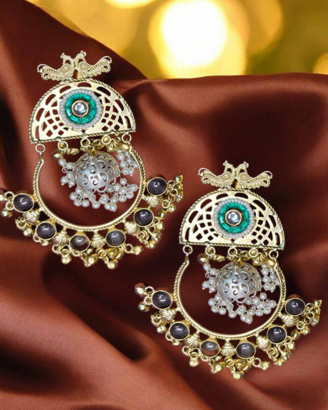 Aarohi Brass Gold-Plated Filigree Chandbali Earrings