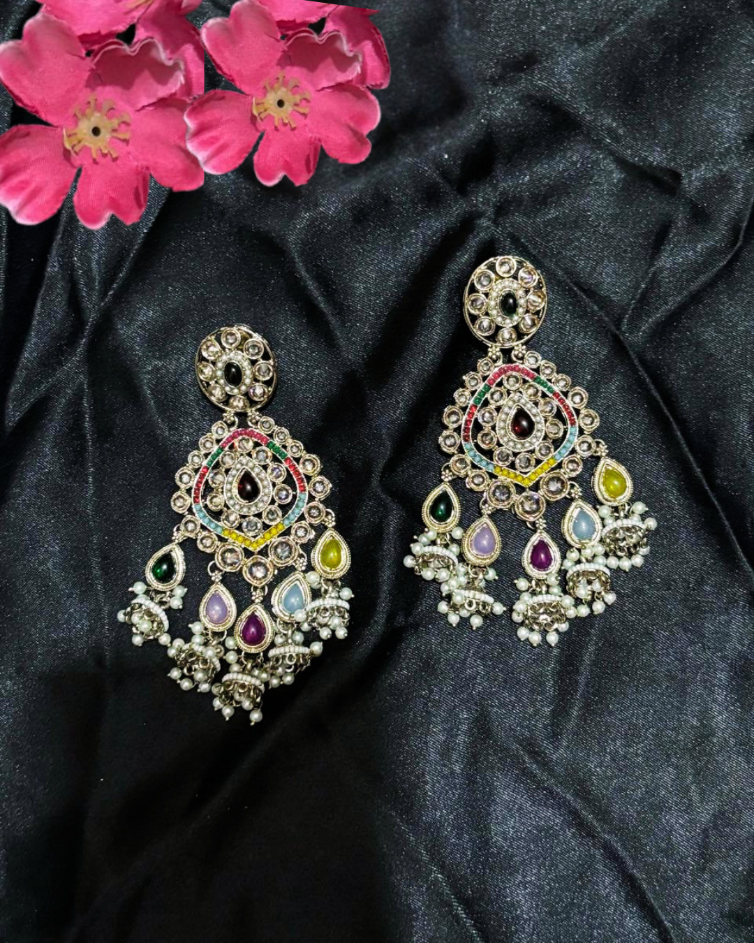 Royal Multicolor Kundan Chandbali Earrings