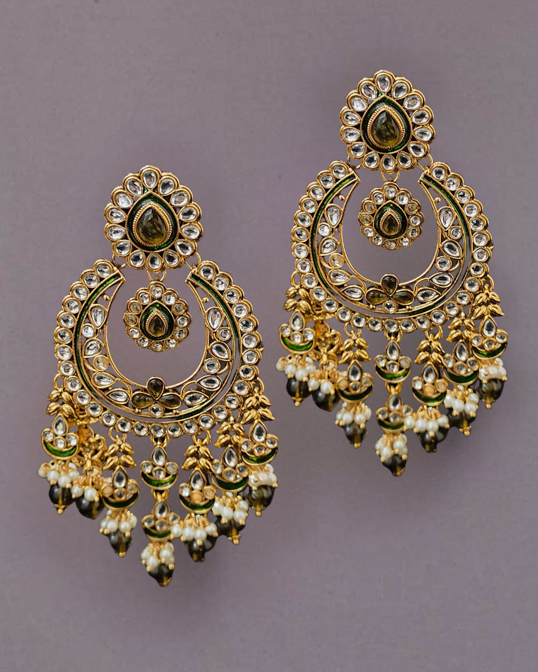 Alia Kundan & Meenakari Chandbali Earrings