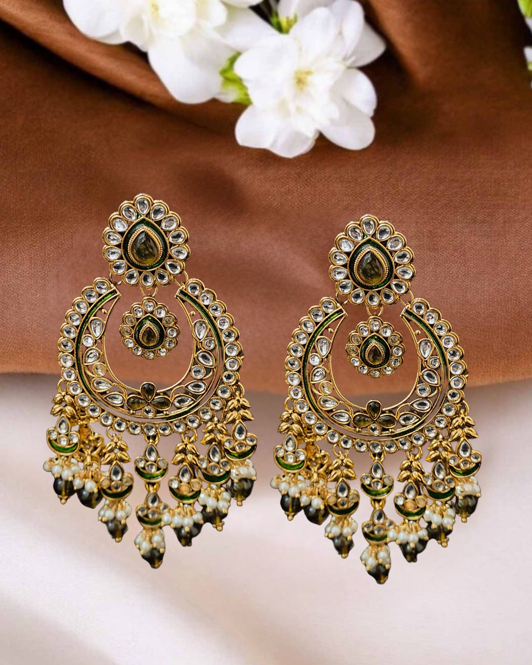 Alia Kundan & Meenakari Chandbali Earrings