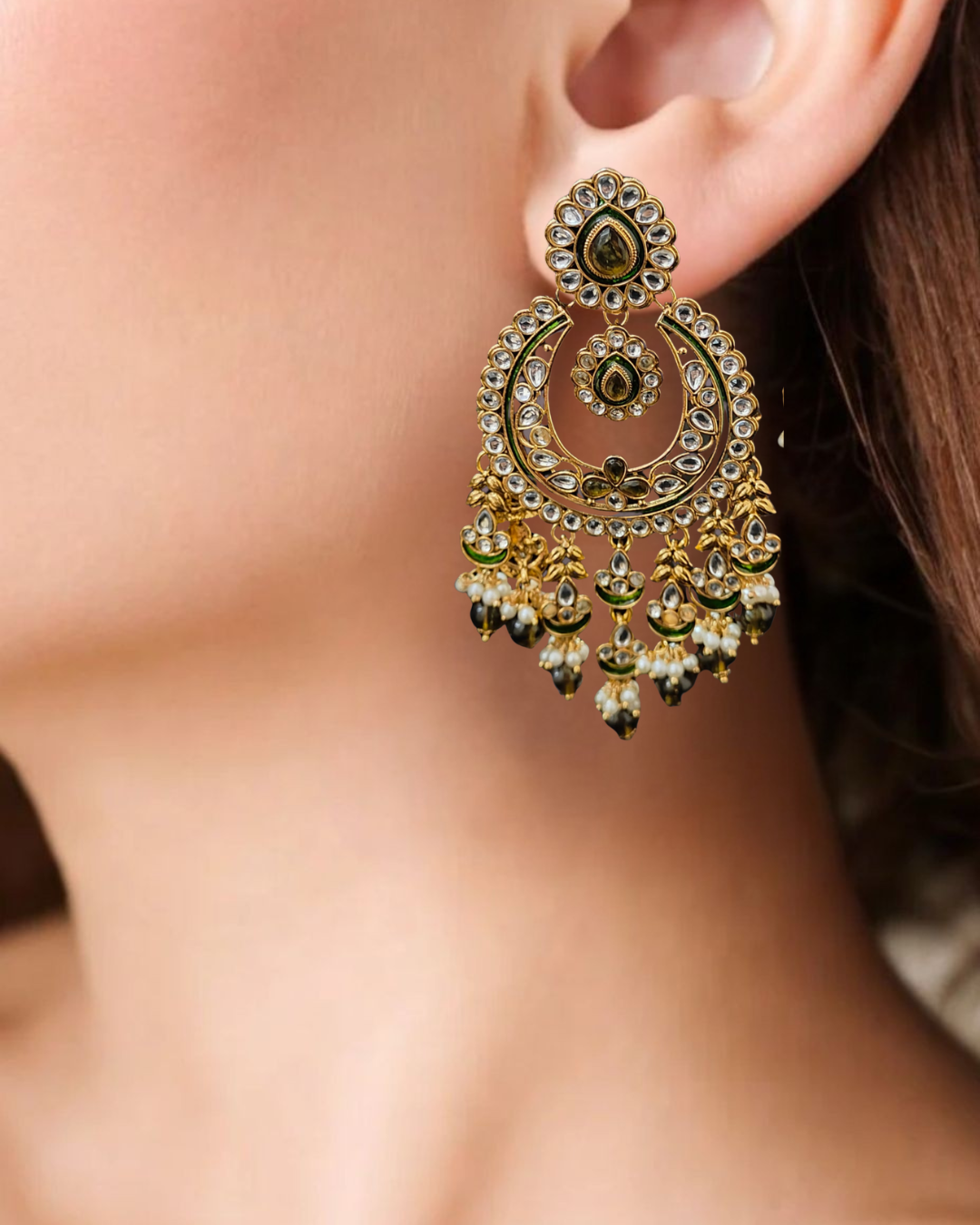 Alia Kundan & Meenakari Chandbali Earrings