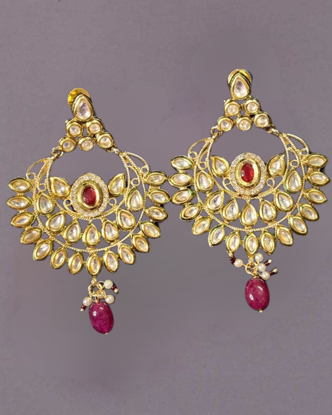 Regal Ruby Kundan Chandbali Earrings