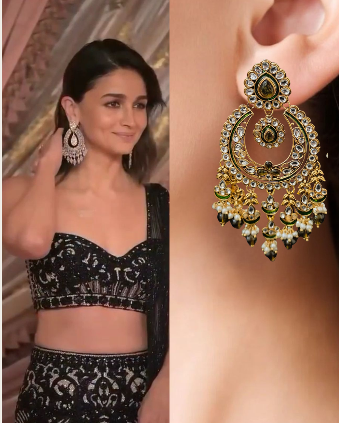 Alia Kundan & Meenakari Chandbali Earrings