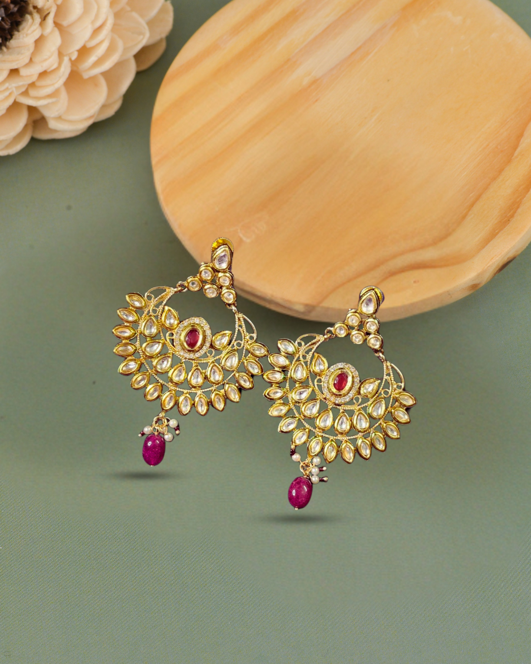 Regal Ruby Kundan Chandbali Earrings