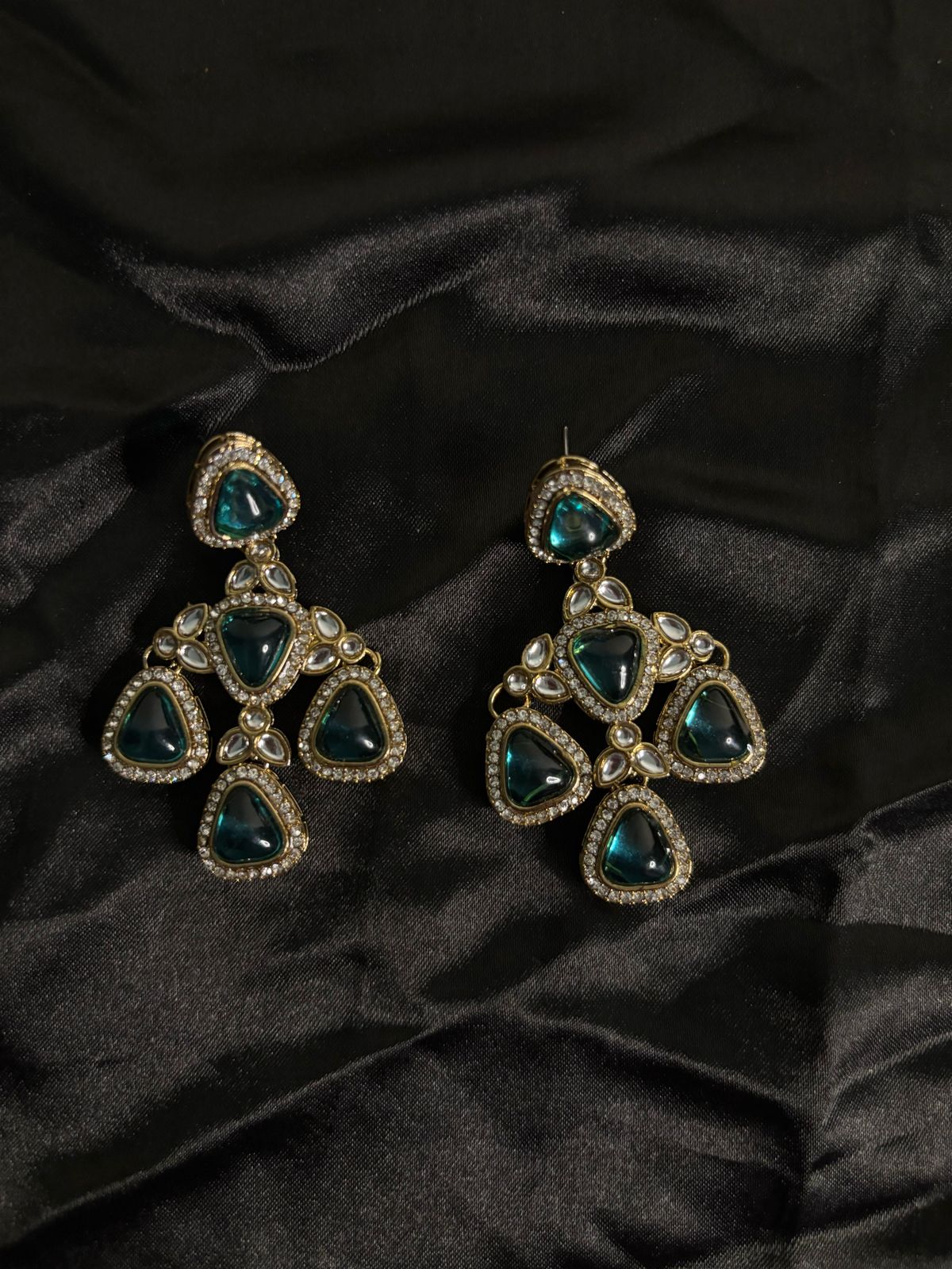 Aqua Kundan Drop Earrings