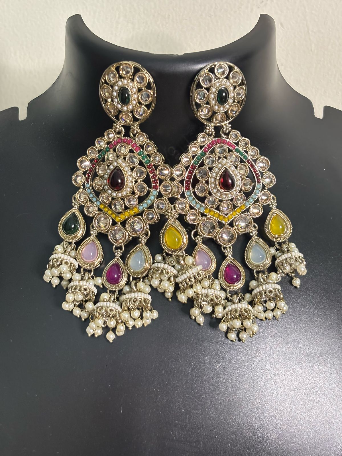 Royal Multicolor Kundan Chandbali Earrings
