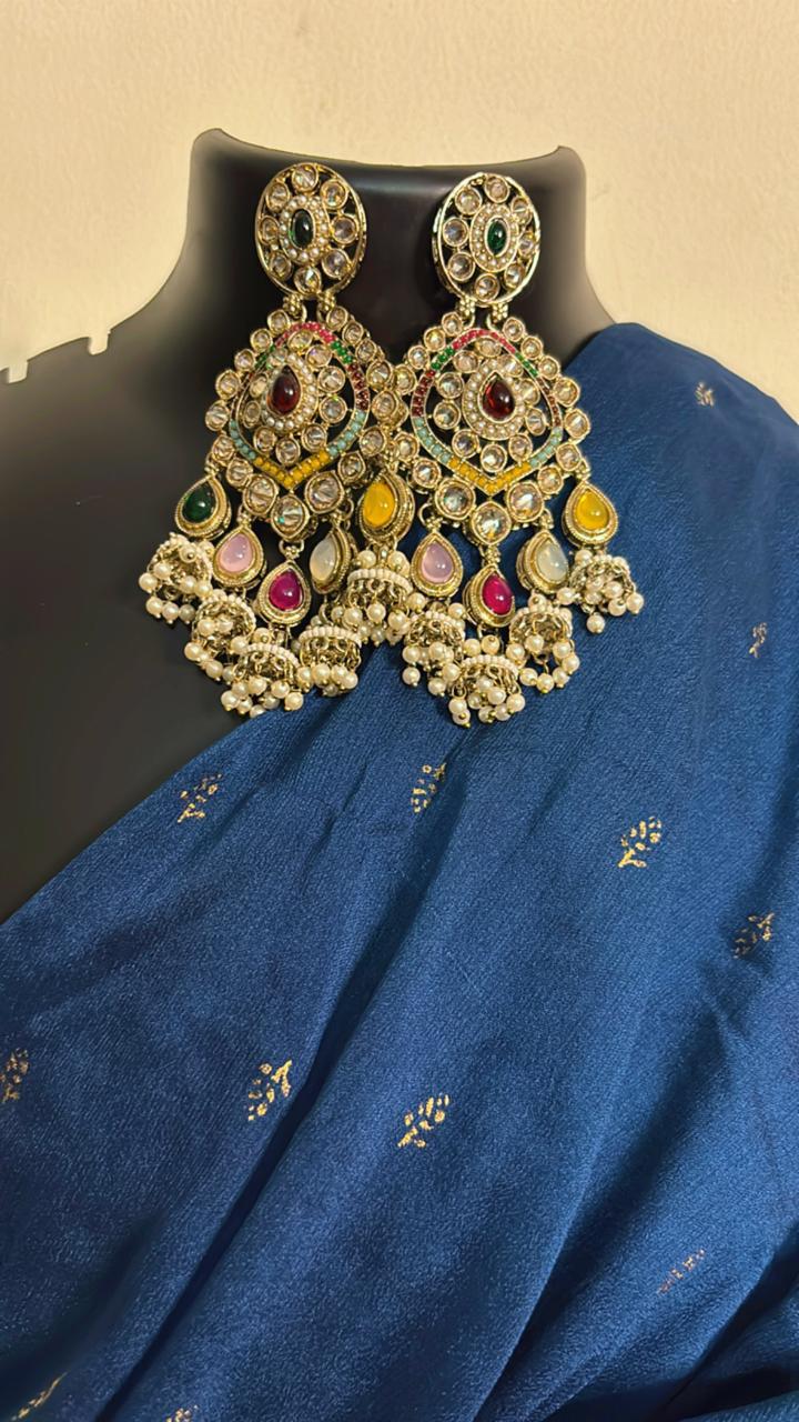 Royal Multicolor Kundan Chandbali Earrings