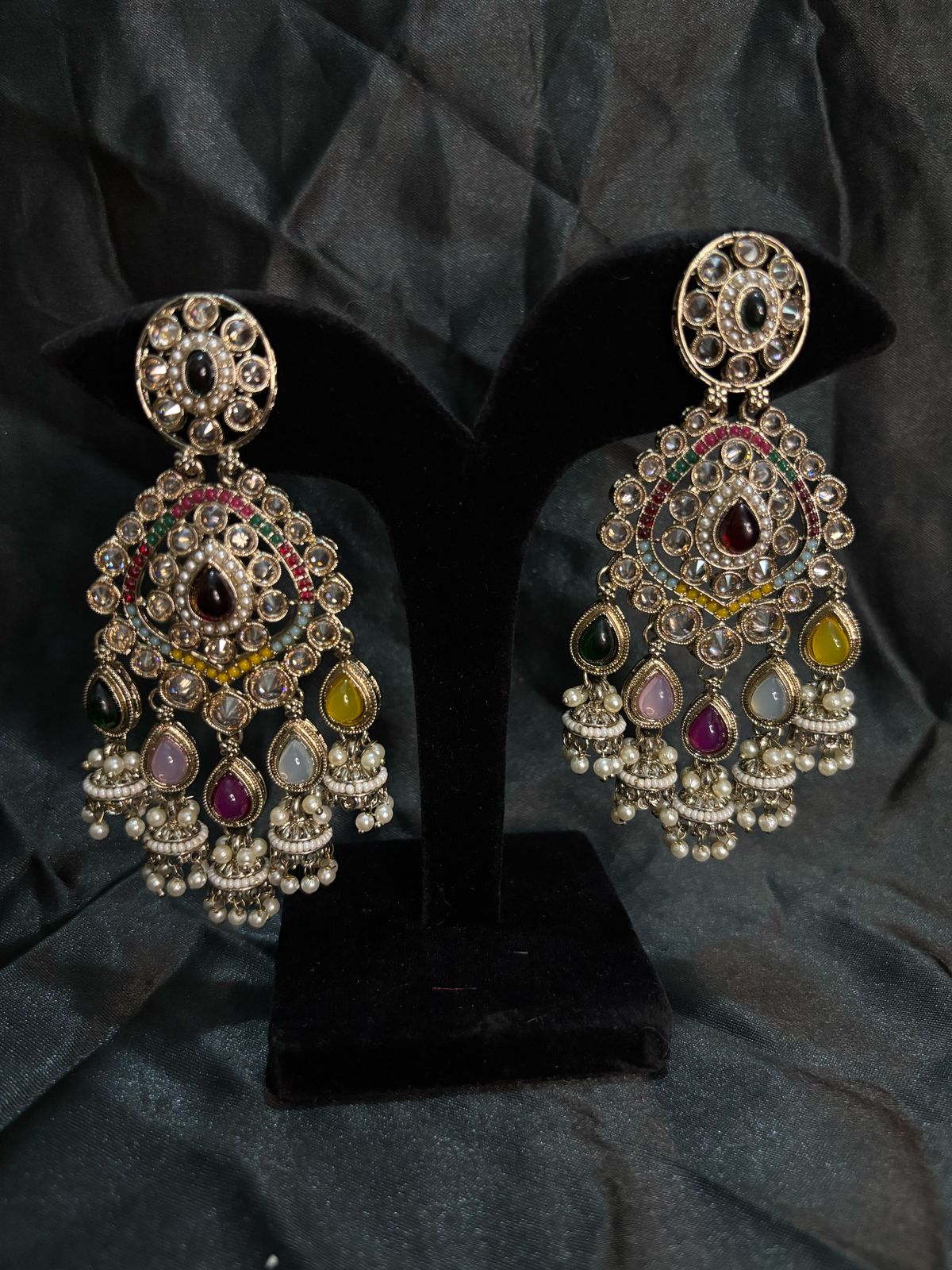 Royal Multicolor Kundan Chandbali Earrings