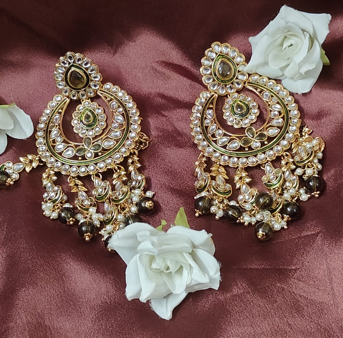 Alia Kundan & Meenakari Chandbali Earrings