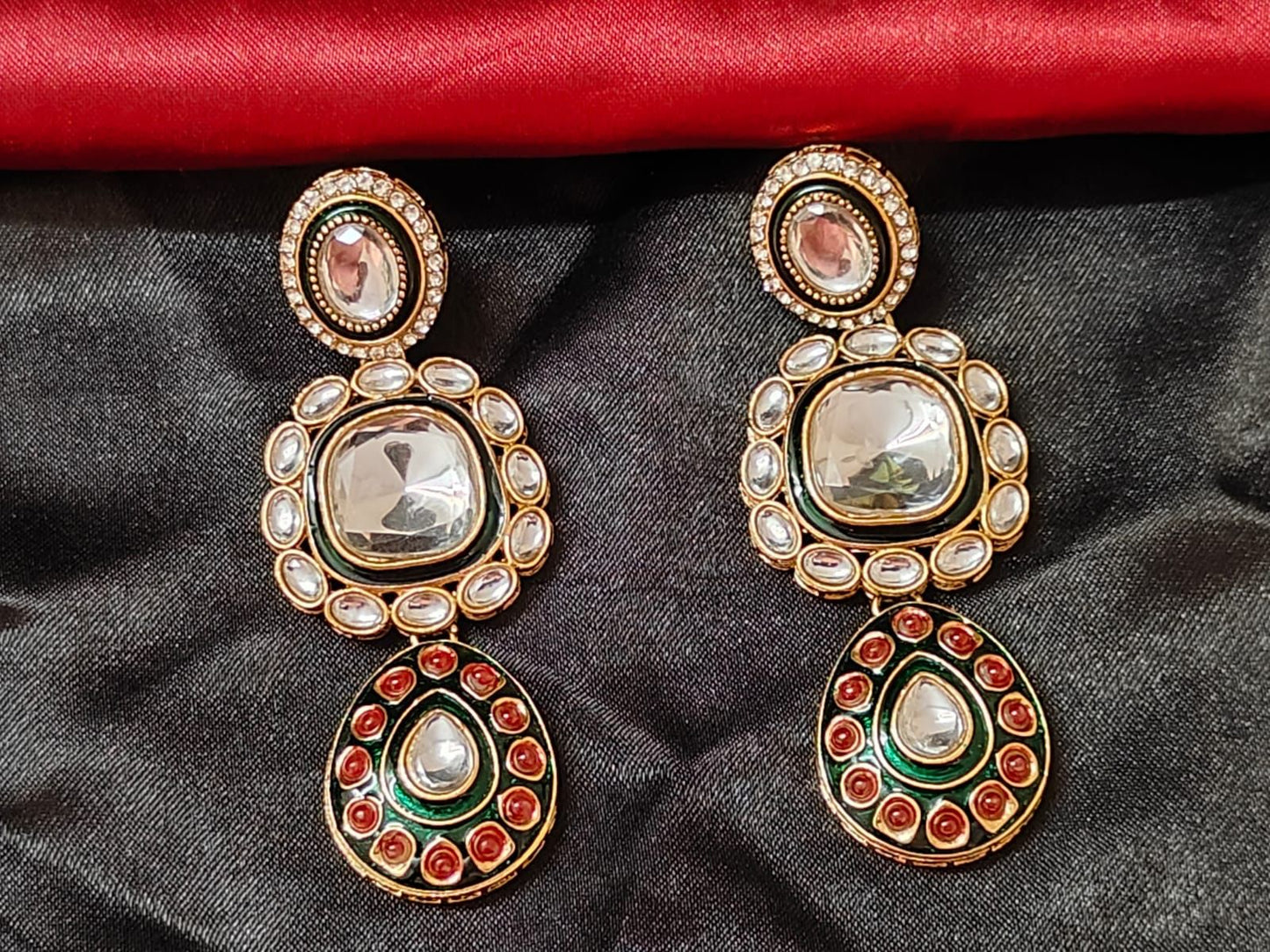 Gulzar Green & Ruby Kundan Necklace Set