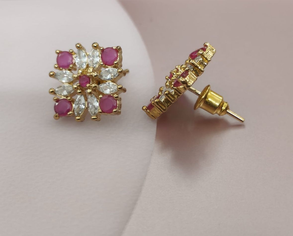Royal Ruby & Zirconia Stud Earrings