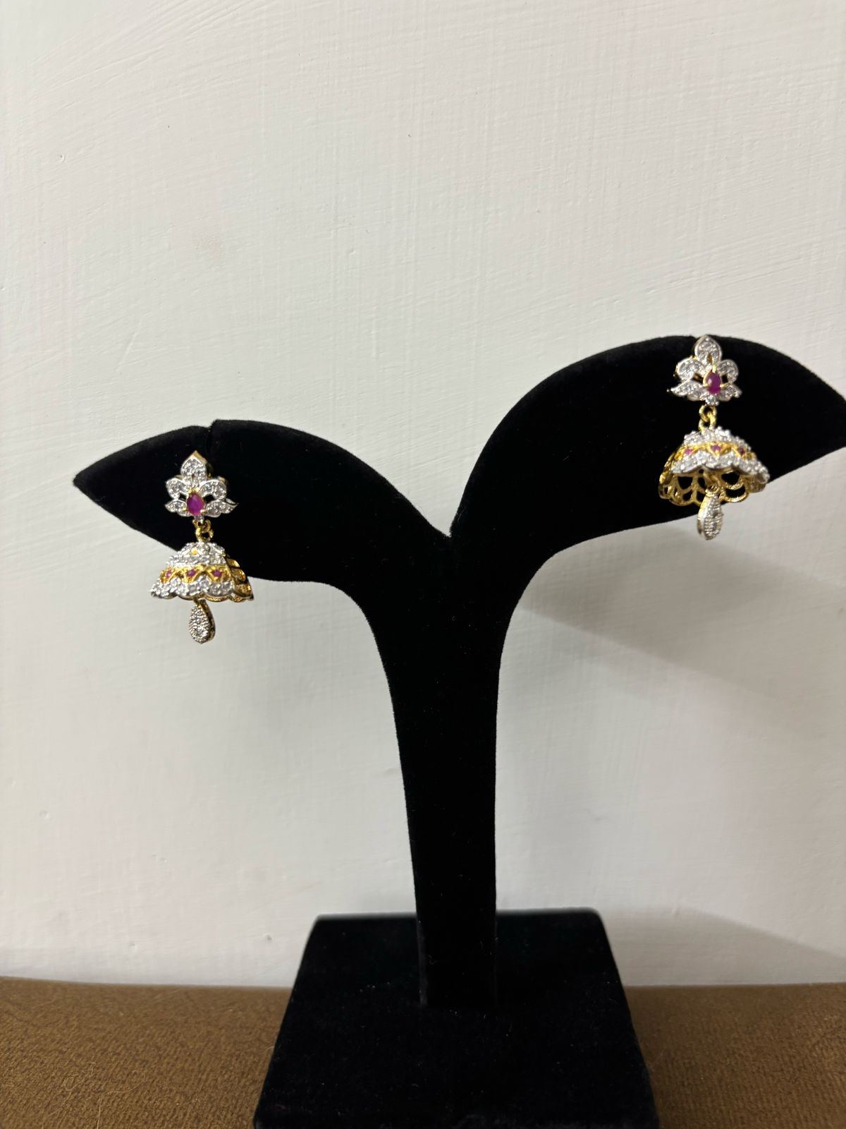 Floral Ruby AD Jhumka Earrings