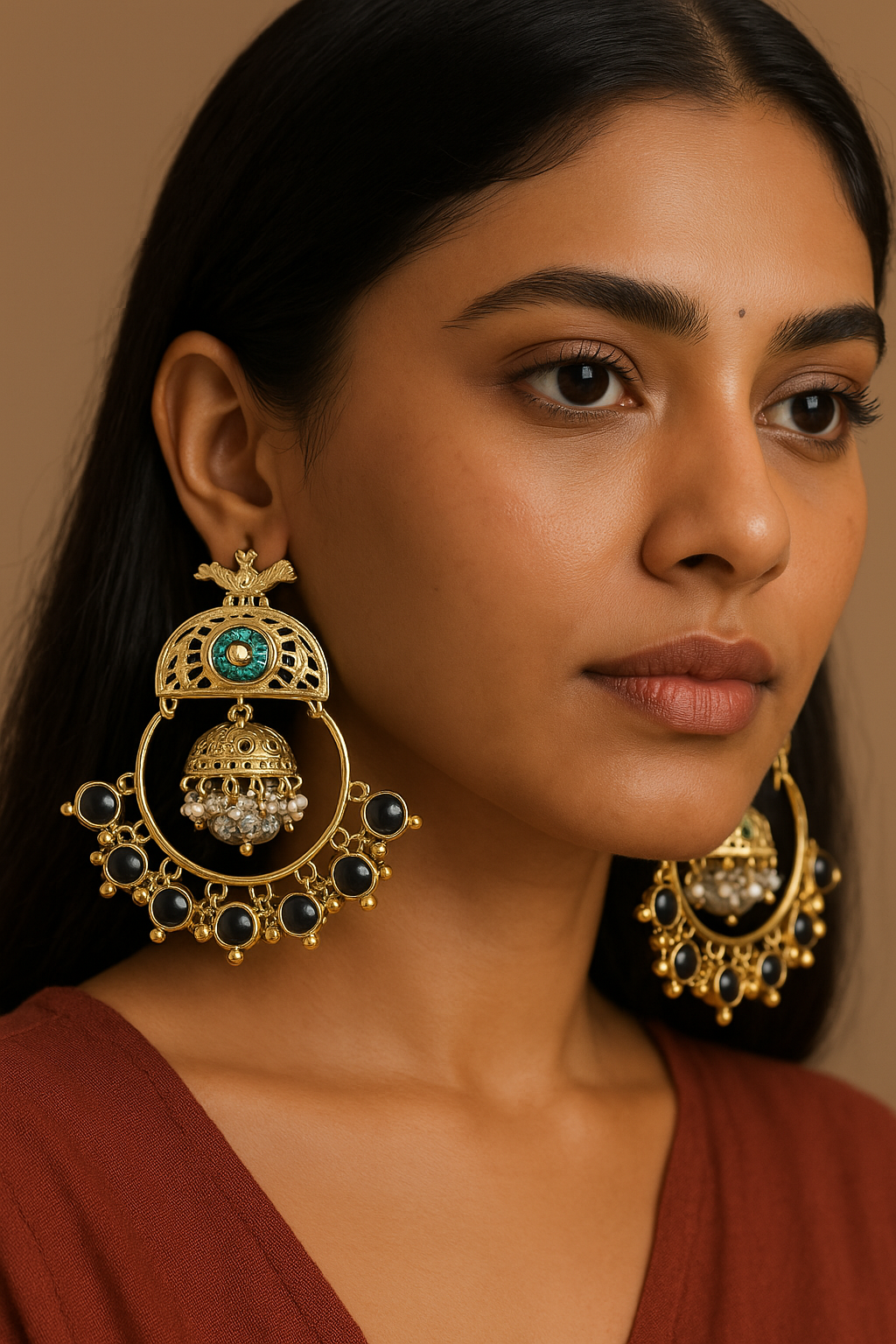 Aarohi Brass Gold-Plated Filigree Chandbali Earrings