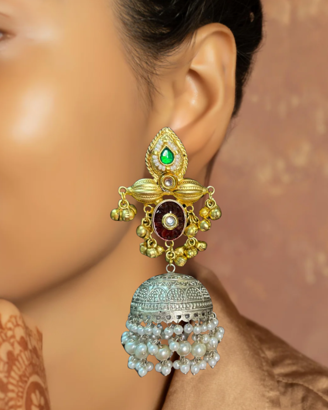 Kavya Dual-Tone Jhumki Earrings