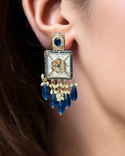 Gulnaaz Blue Drop Kundan Earrings