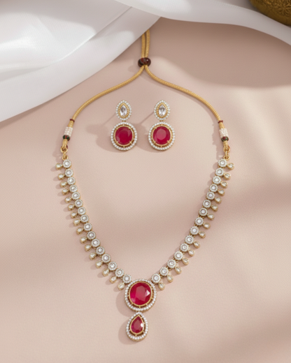 Rivaya Ruby Drop Moissanite Necklace Set