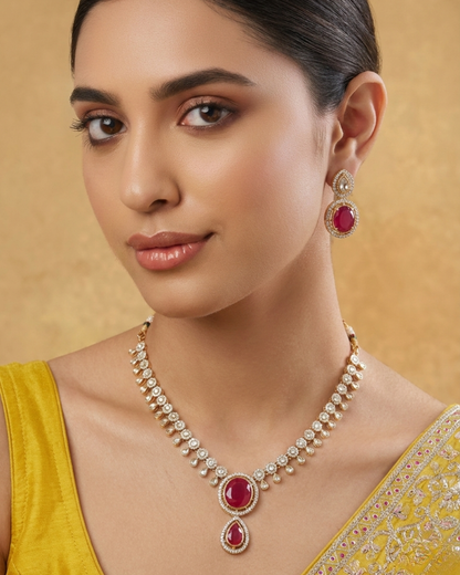 Rivaya Ruby Drop Moissanite Necklace Set