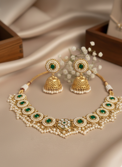 Vedika Emerald Halo Set