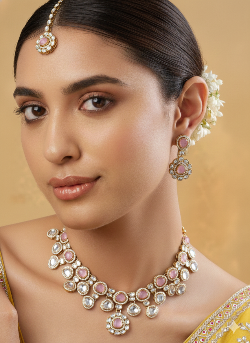 Gulab Kundan Moissanite Choker Set
