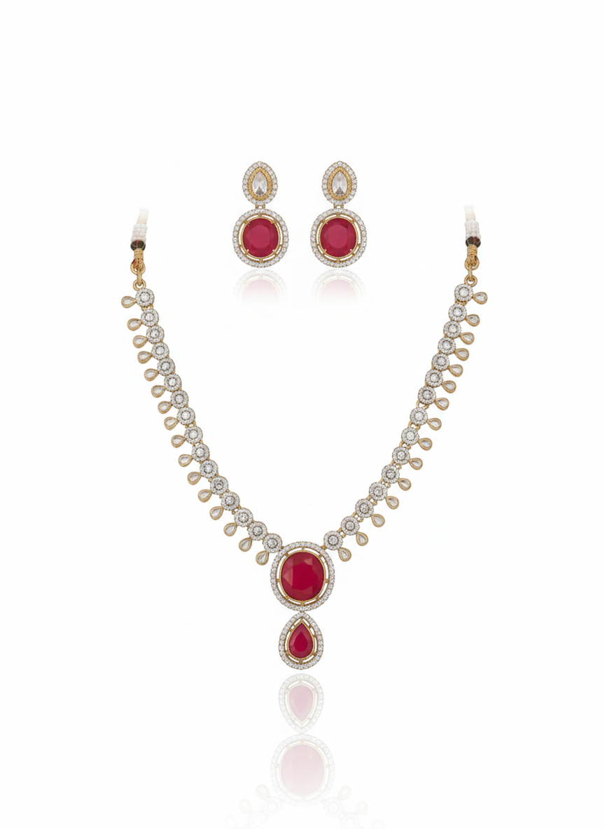 Rivaya Ruby Drop Moissanite Necklace Set