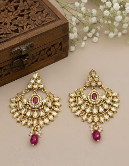 Regal Ruby Kundan Chandbali Earrings