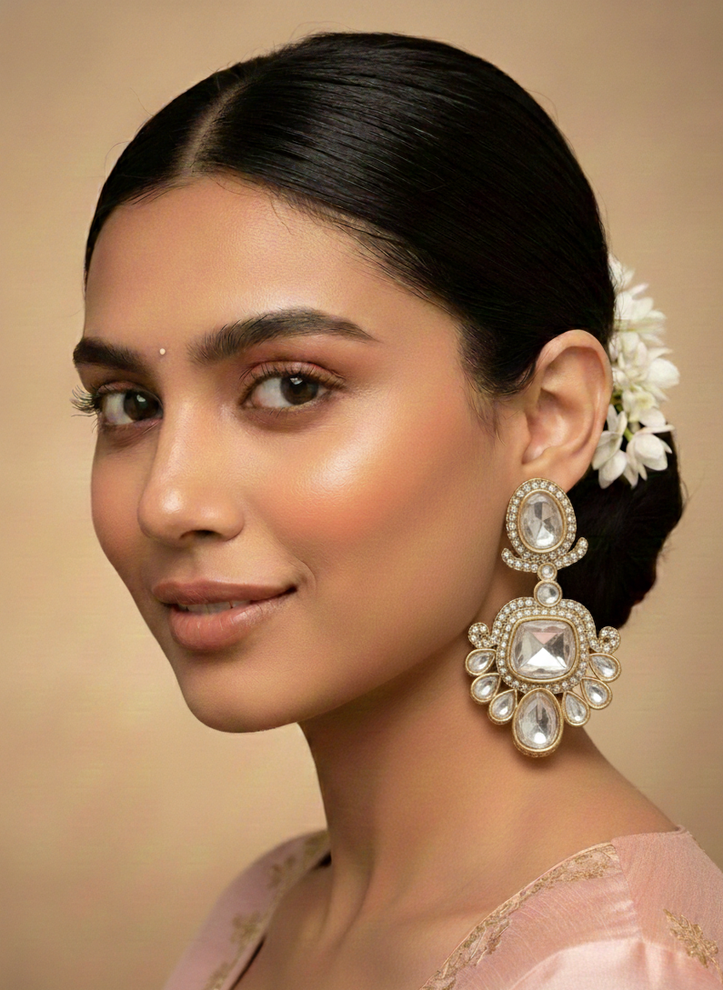 Rekha Classic Kundan Drop Earrings