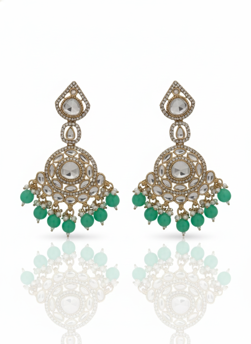 Emerald Glow Kundan Chandbali Earrings