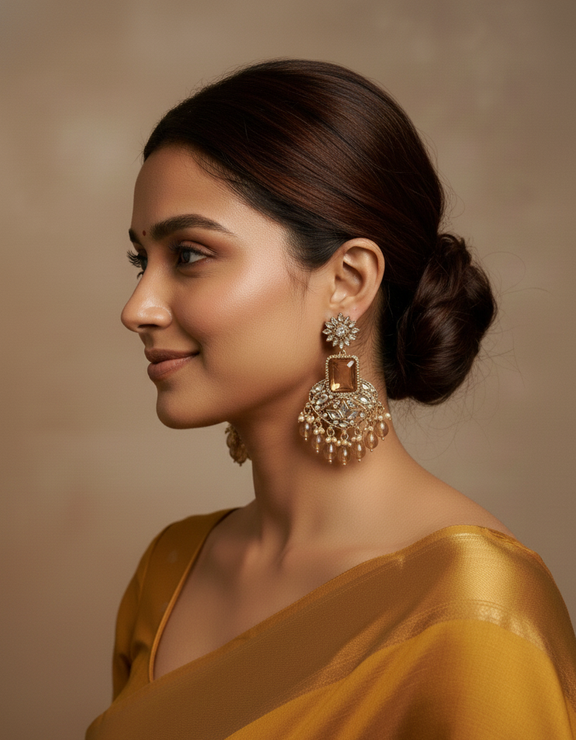 Zehra Amber Kundan Drop Earrings