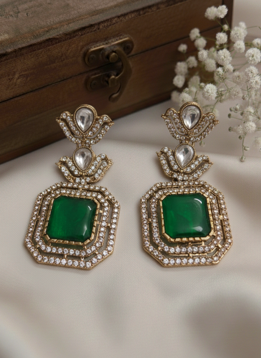 Anvaya Emerald Kundan Drop Earrings