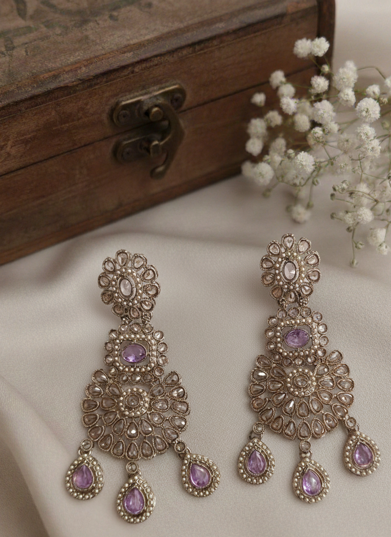 Aarohi Lavender Kundan Chandbali Earrings