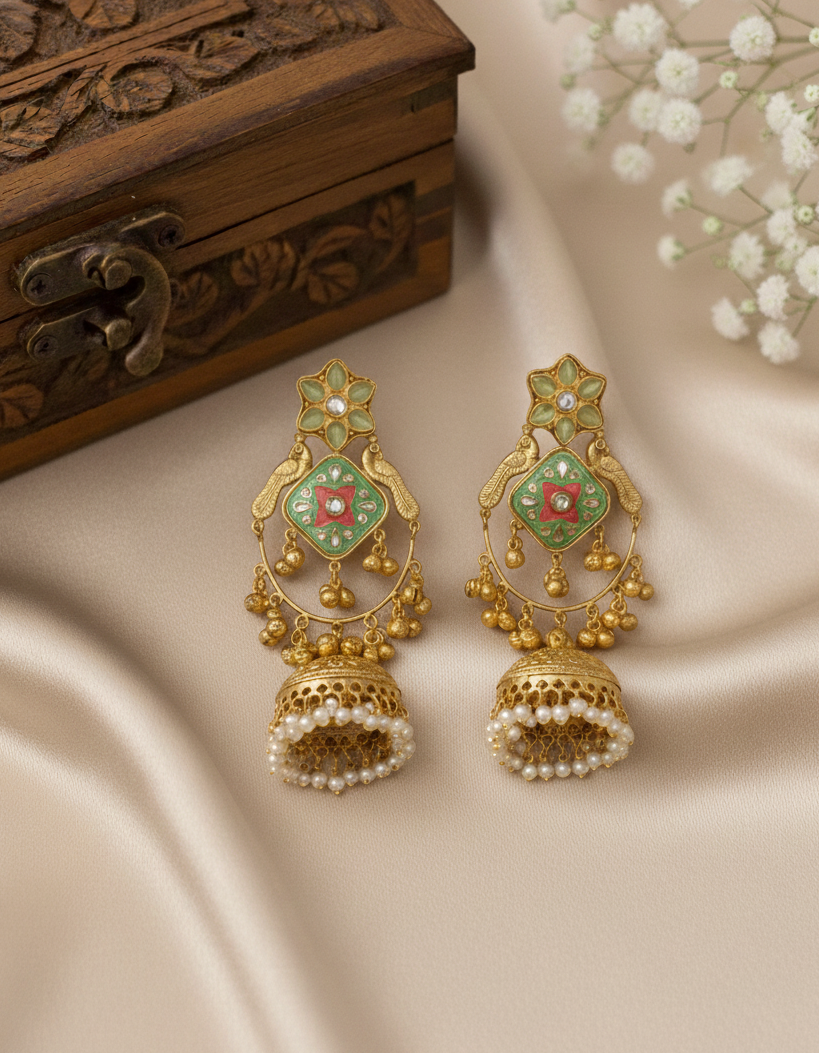 “Meera” Handcrafted Peacock Motif Jhumki