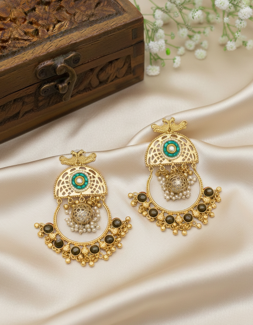 Aarohi Brass Gold-Plated Filigree Chandbali Earrings