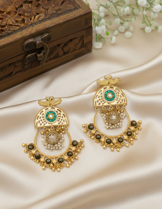 Aarohi Brass Gold-Plated Filigree Chandbali Earrings