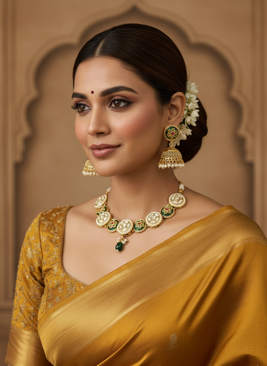 Advika Kundan & Emerald Circular Choker Set