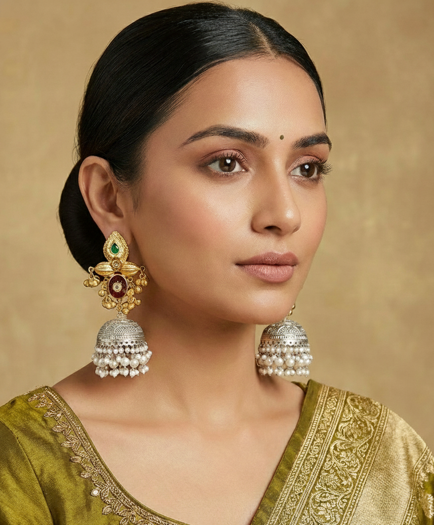 Kavya Dual-Tone Jhumki Earrings
