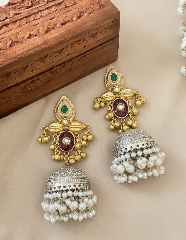 Kavya Dual-Tone Jhumki Earrings