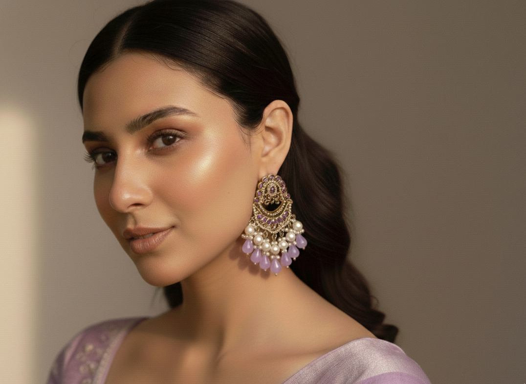 Noorvi Pearl Kundan Chandbalis