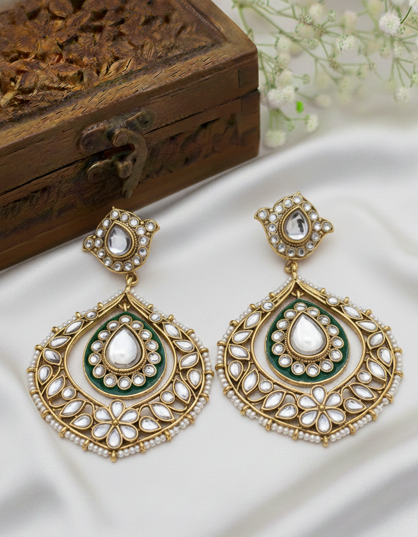Royal Green Kundan Earrings