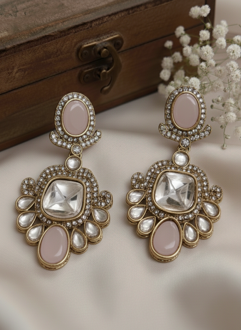 Rekha Classic Kundan Drop Earrings