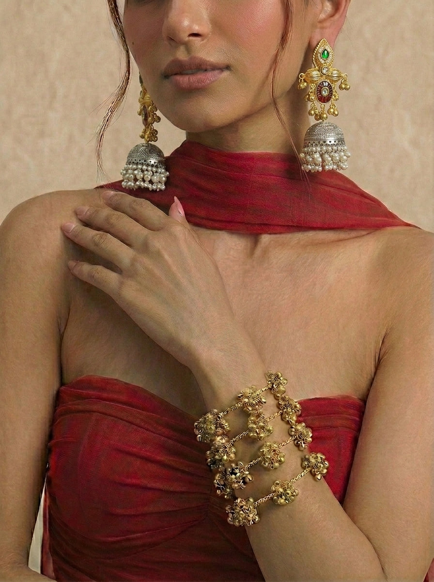 Kavya Dual-Tone Jhumki Earrings Combo Set