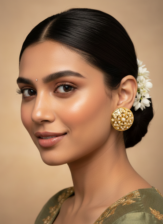 Chandrika Pearl Jadau Stud Earrings