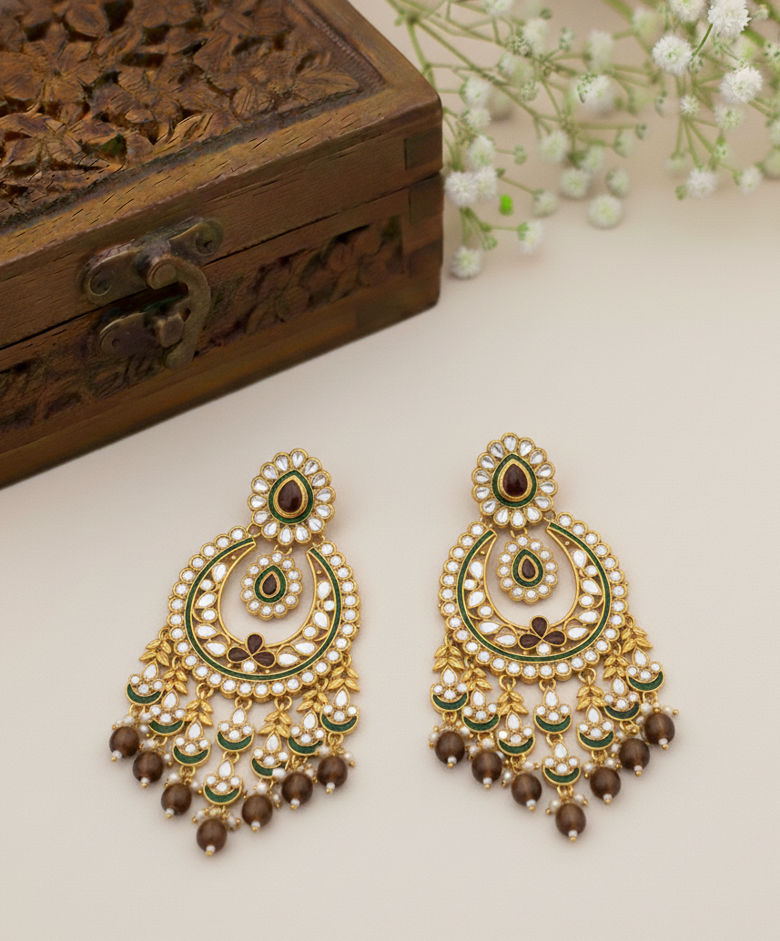 Alia Kundan & Meenakari Chandbali Earrings