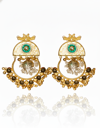 Aarohi Brass Gold-Plated Filigree Chandbali Earrings