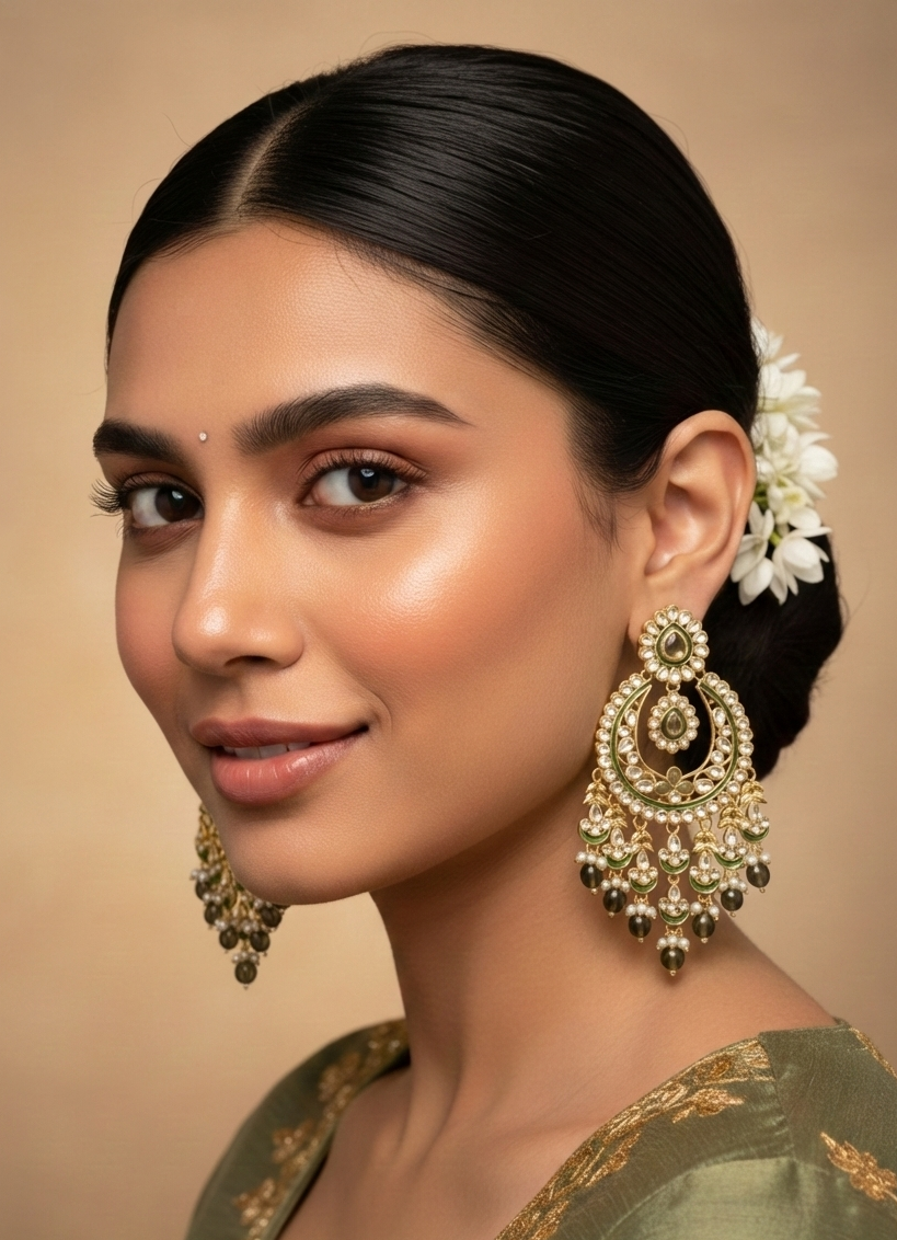 Alia Kundan & Meenakari Chandbali Earrings